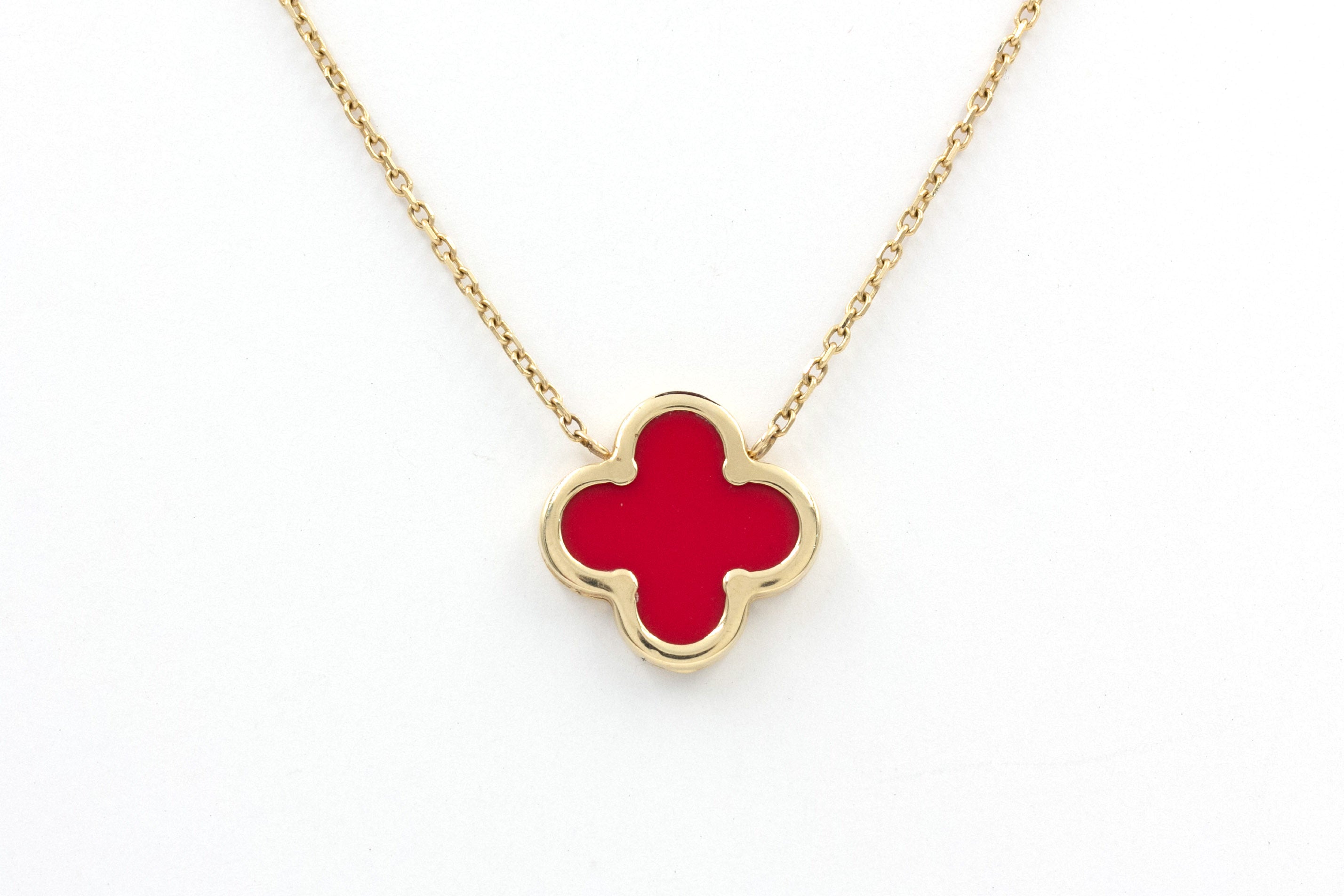 Carnelian Clover Graduated Station Necklace - 14k Yellow Gold