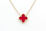 Carnelian Clover Graduated Station Necklace - 14k Yellow Gold