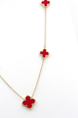 Carnelian Clover Graduated Station Necklace - 14k Yellow Gold