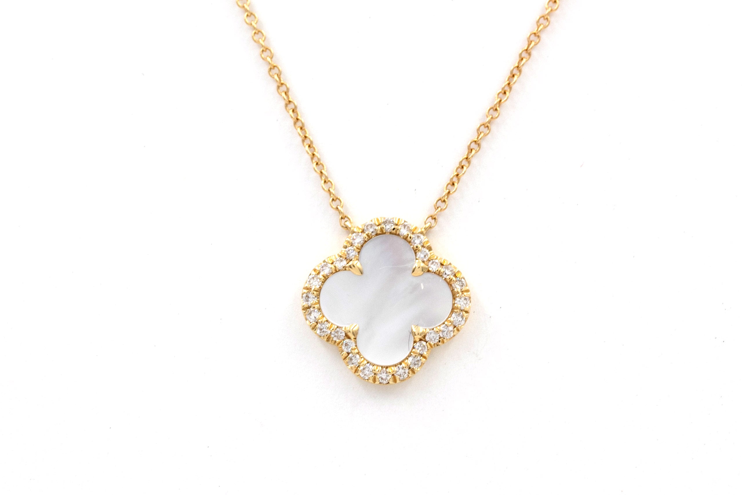 Diamond and Mother of Pearl Pendant Necklace - 14k Yellow Gold