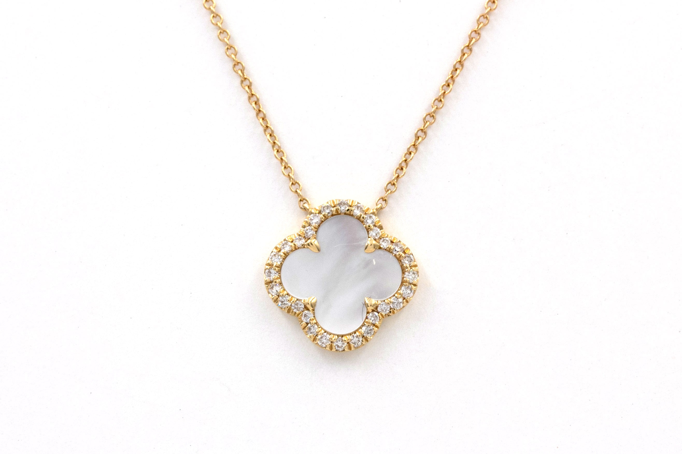 Diamond and Mother of Pearl Pendant Necklace - 14k Yellow Gold