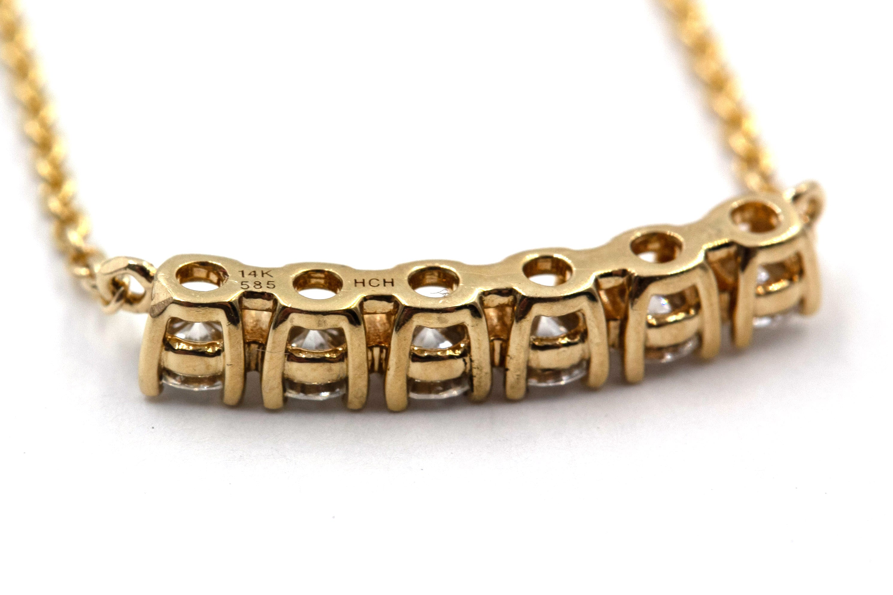 Curved Diamond Bar Necklace - 14K Yellow Gold - 0.36ctw