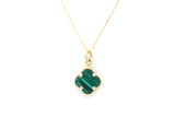 Malachite Clover Pendant Necklace - 14k Yellow Gold
