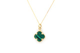 Malachite Clover Pendant Necklace - 14k Yellow Gold