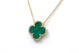 Diamond and Malachite Clover Pendant Necklace - 14k Yellow Gold - 0.21ctw