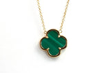 Diamond and Malachite Clover Pendant Necklace - 14k Yellow Gold - 0.21ctw