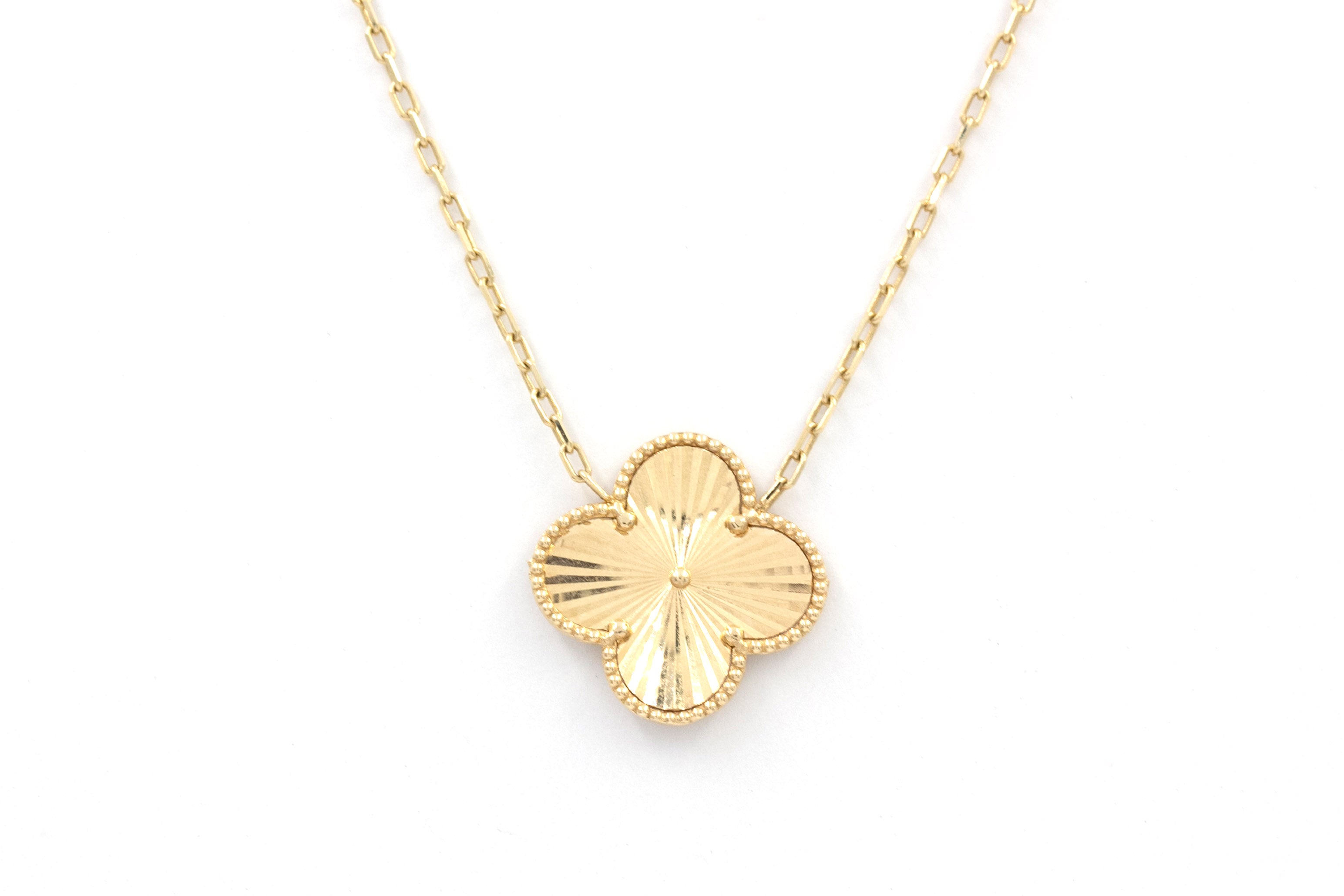 Clover Pendant Necklace with Mother of Pearl Accent - 14k Yellow Gold