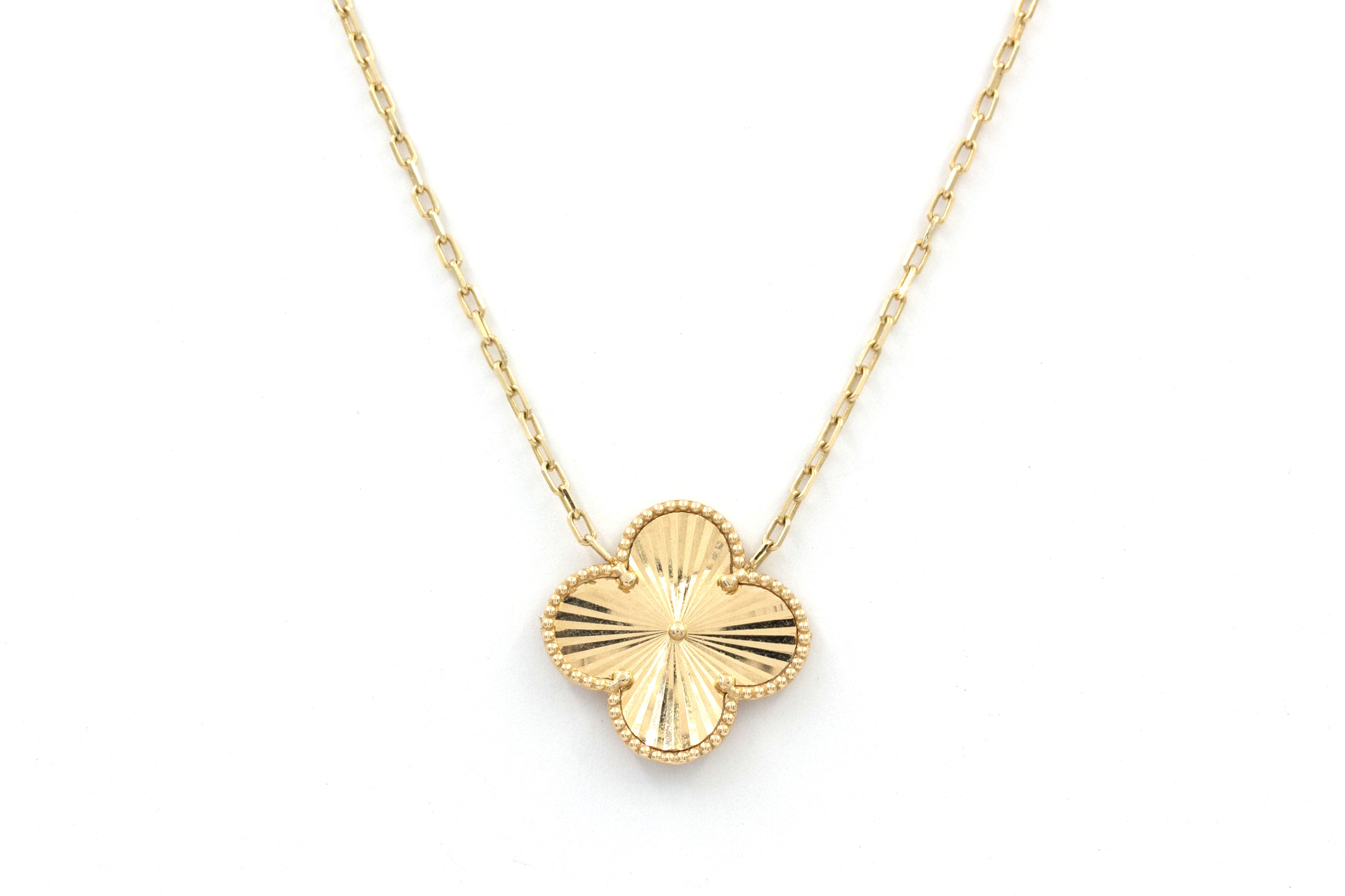 Clover Pendant Necklace with Mother of Pearl Accent - 14k Yellow Gold