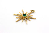 Emerald and Diamond Starburst Pendant - 14k Yellow Gold