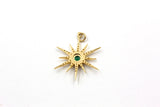 Emerald and Diamond Starburst Pendant - 14k Yellow Gold