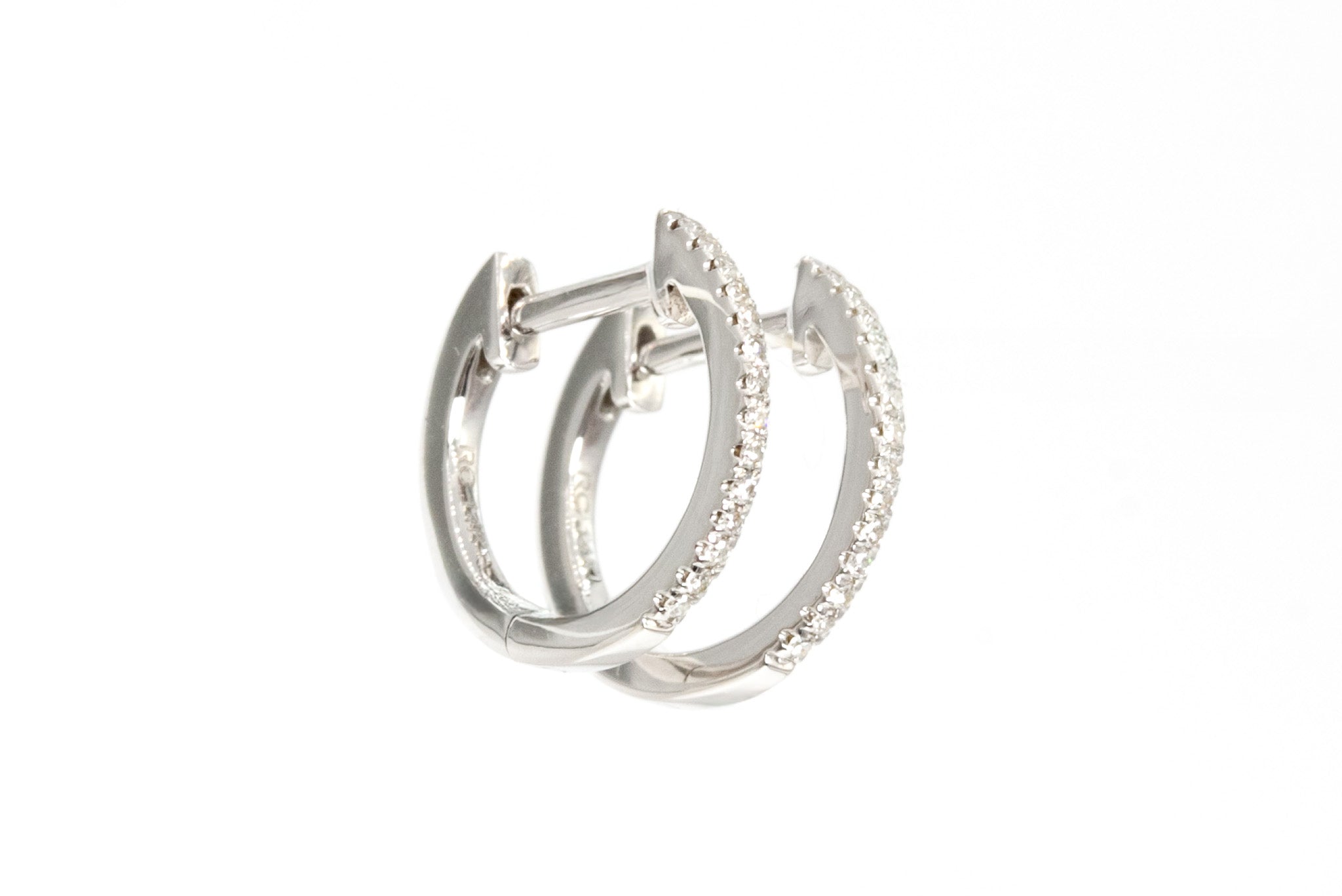 Diamond Huggie Earrings - 14k White Gold - 12.5mm - 0.12ctw