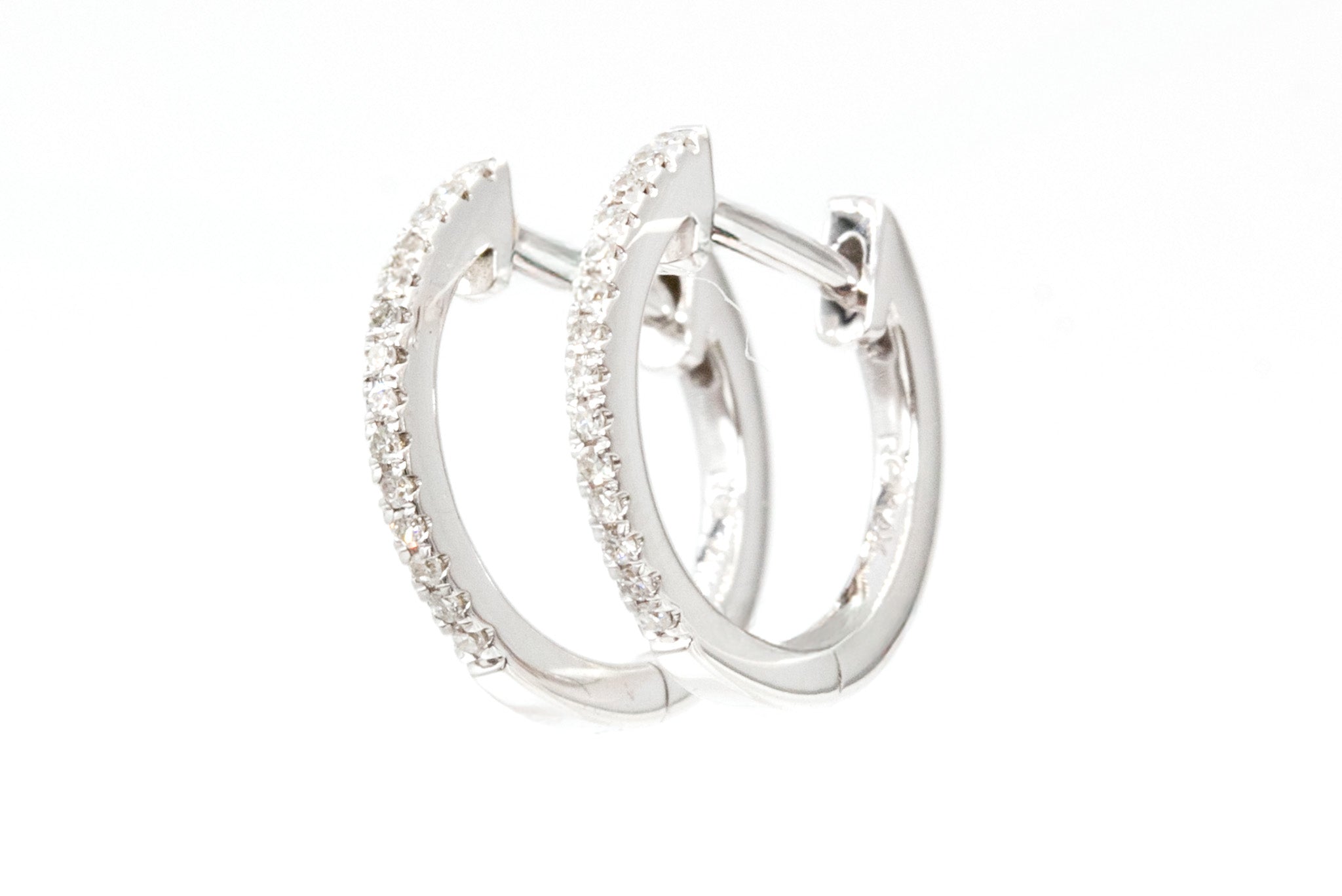 Diamond Huggie Earrings - 14k White Gold - 12.5mm - 0.12ctw