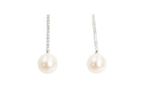 Pearl, Diamond Drop Earrings - 14k White Gold - 0.12ctw