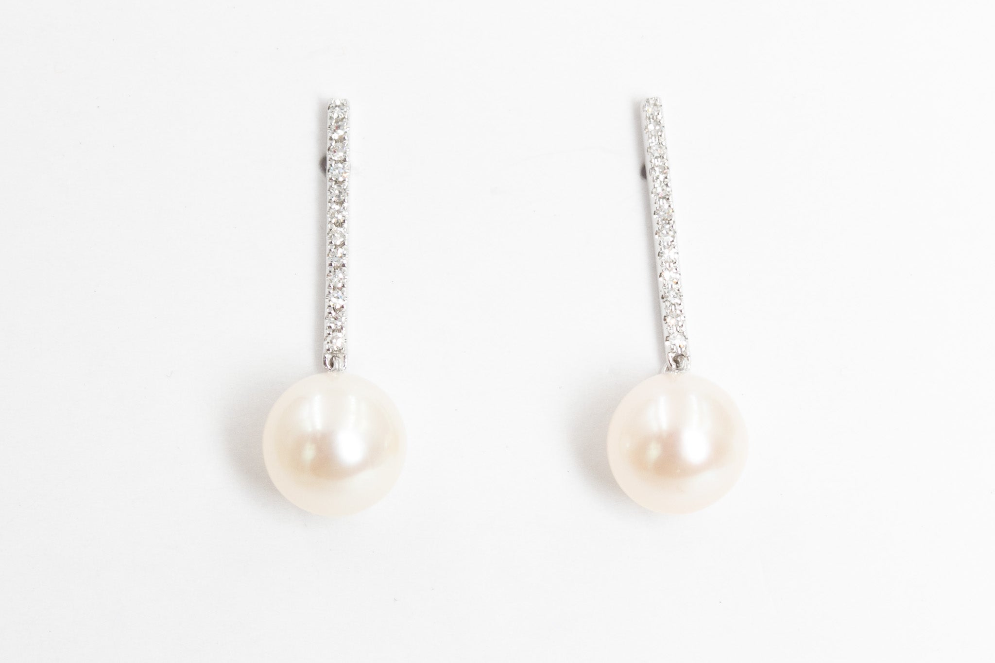 Pearl, Diamond Drop Earrings - 14k White Gold - 0.12ctw