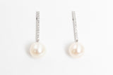 Pearl, Diamond Drop Earrings - 14k White Gold - 0.12ctw