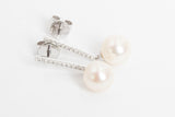 Pearl, Diamond Drop Earrings - 14k White Gold - 0.12ctw