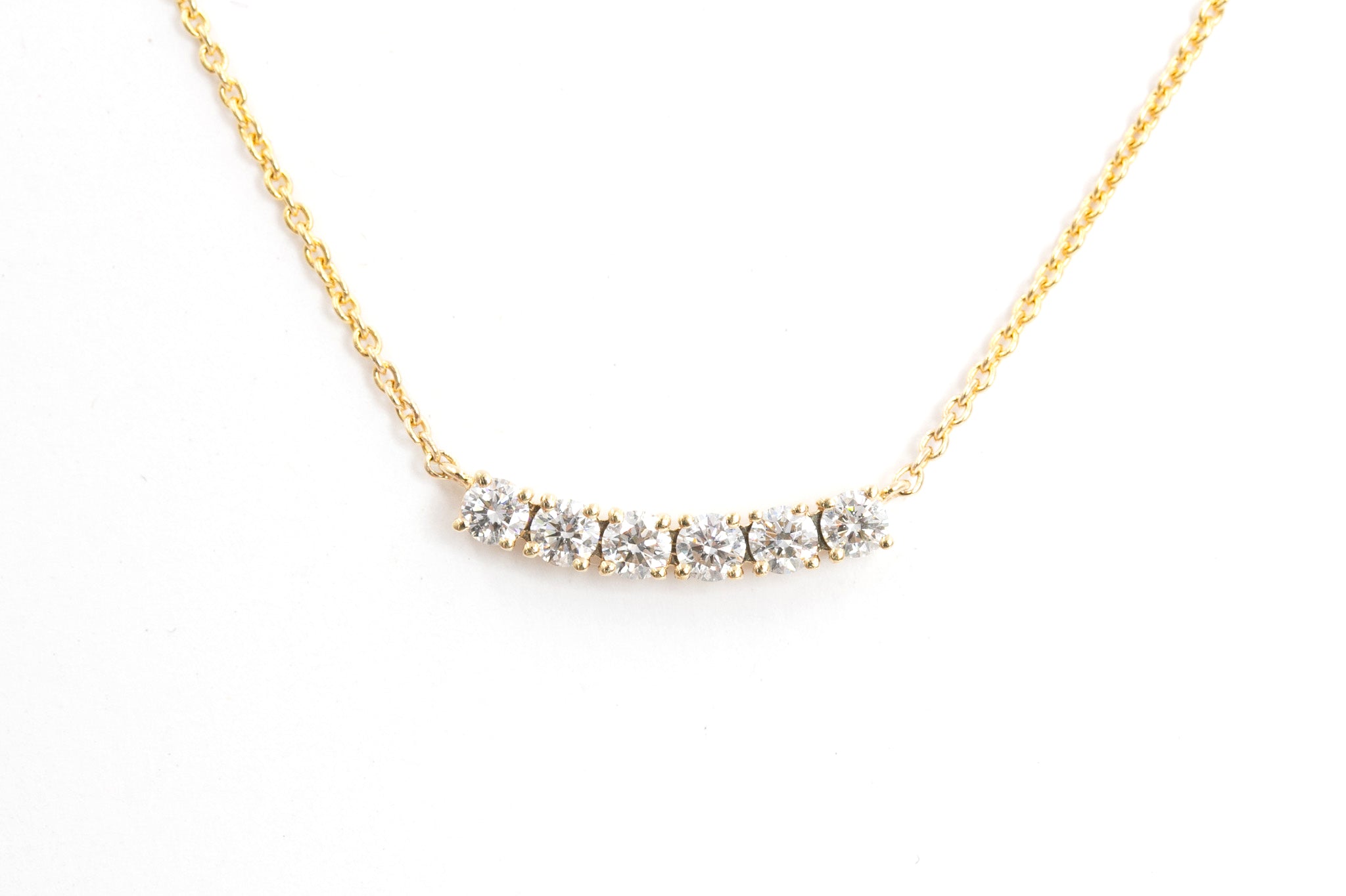 Curved Diamond Bar Necklace - 14K Yellow Gold - 0.36ctw