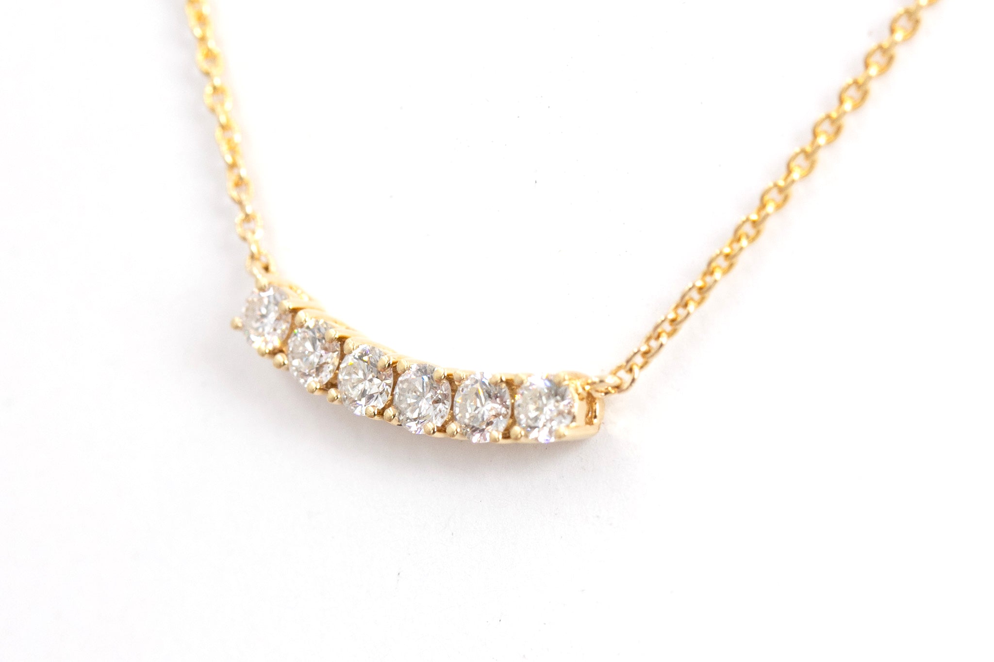 Curved Diamond Bar Necklace - 14K Yellow Gold - 0.36ctw