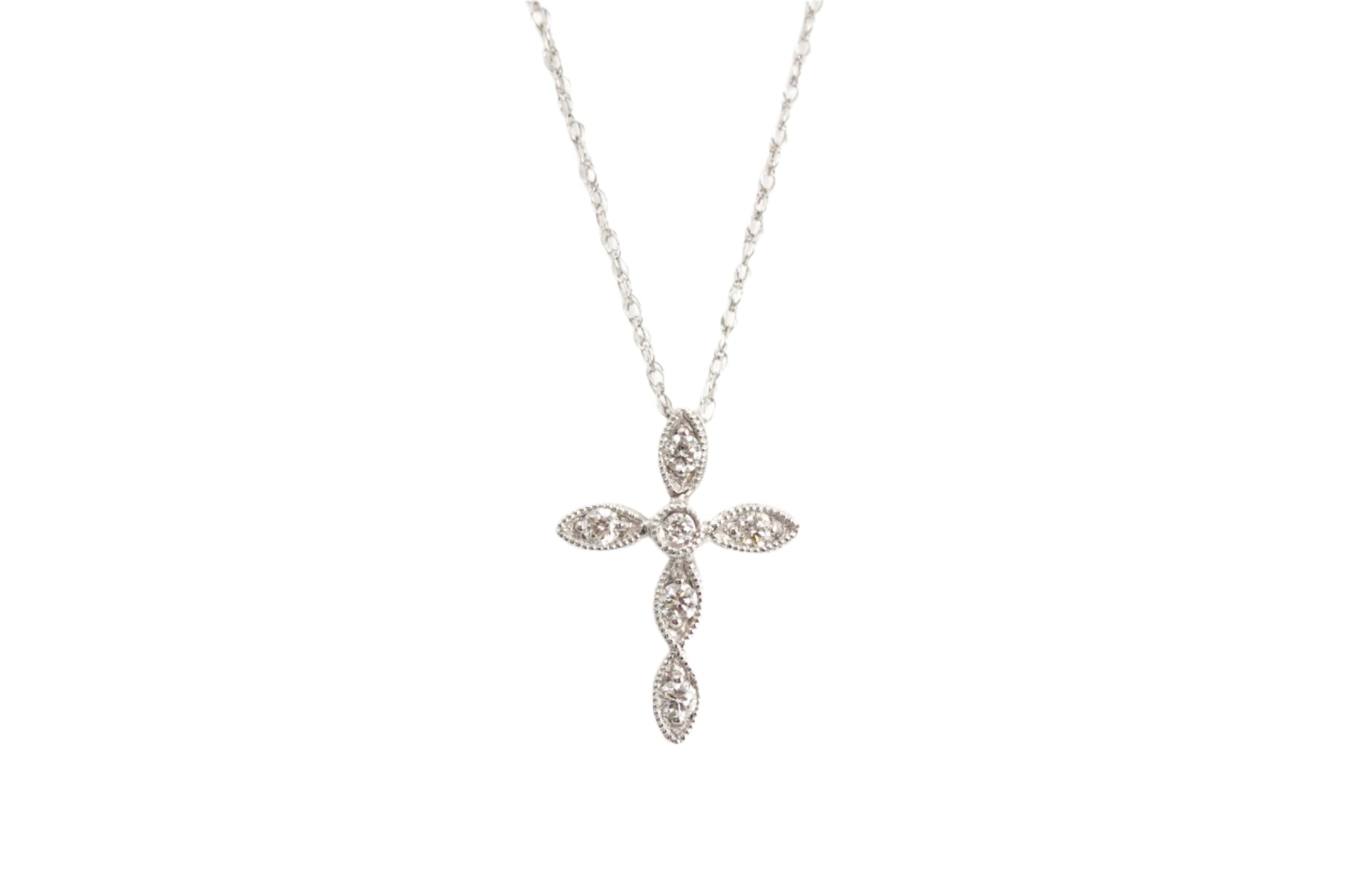 Diamond Cross Pendant-Necklace - 14k White Gold - 0.12ctw