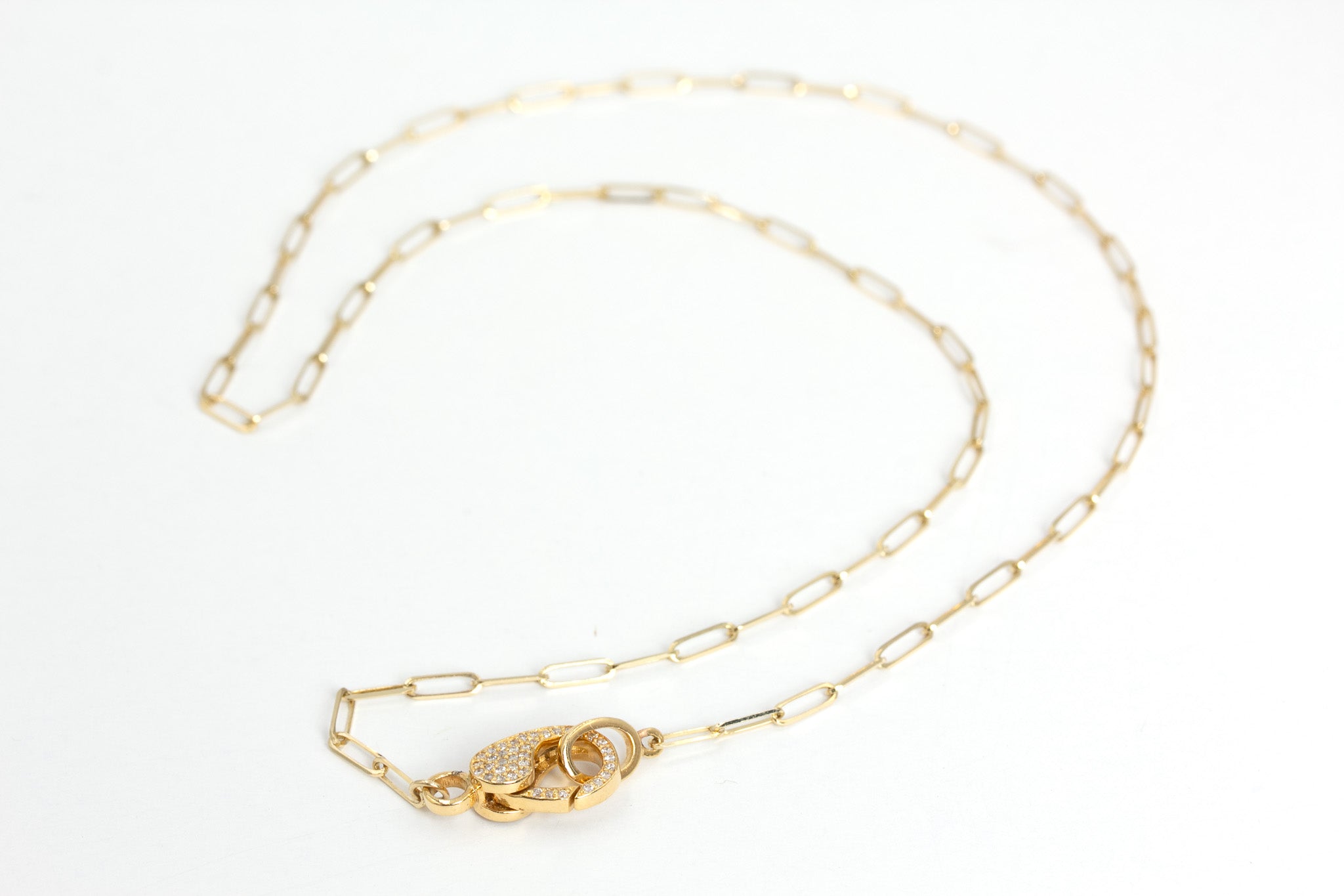 Paperclip Chain Necklace with Pavé Diamond Clasp - 14k Yellow Gold - 0.35ctw
