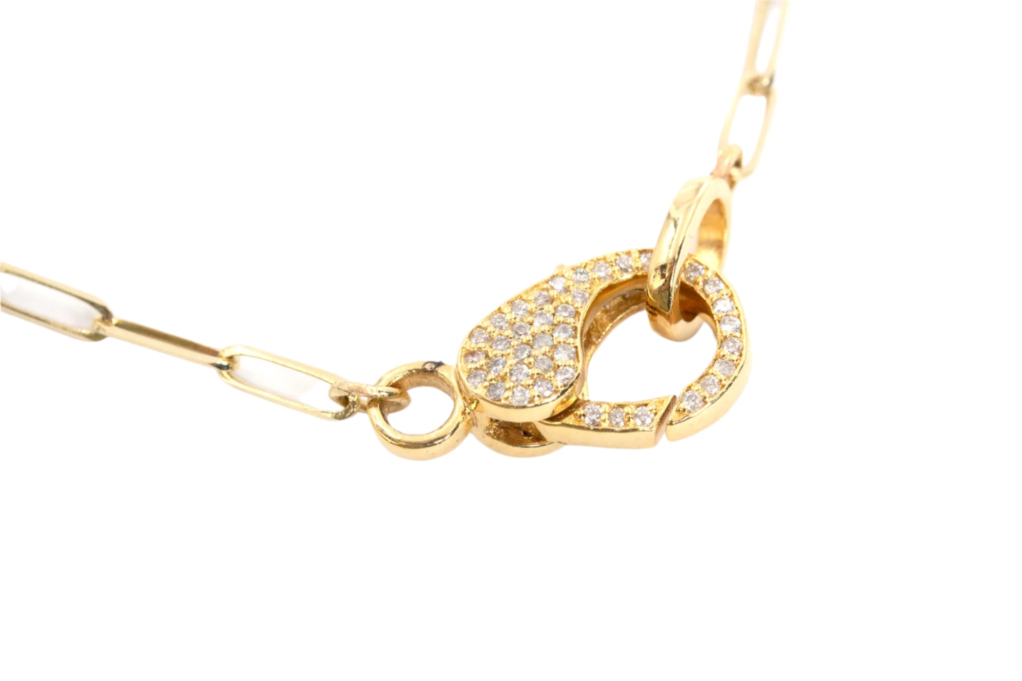 Paperclip Chain Necklace with Pavé Diamond Clasp - 14k Yellow Gold - 0.35ctw