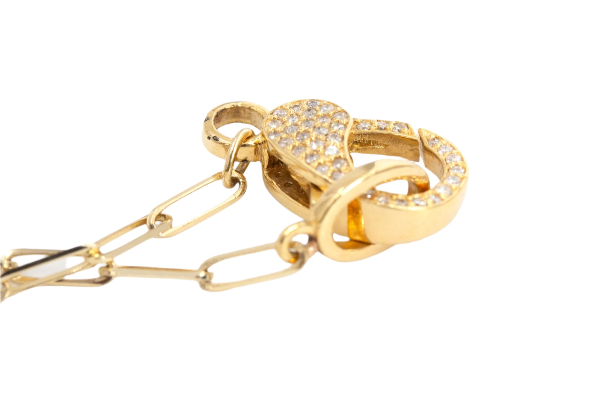 Paperclip Chain Necklace with Pavé Diamond Clasp - 14k Yellow Gold - 0.35ctw