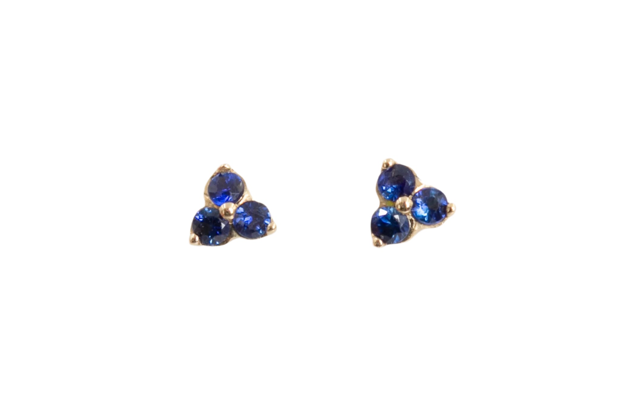 Sapphire Cluster Stud Earrings - 14k Yellow Gold