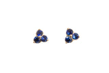 Sapphire Cluster Stud Earrings - 14k Yellow Gold