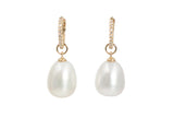 Pearl and Diamond Drop Earrings - 14k Yellow Gold - 0.06ctw