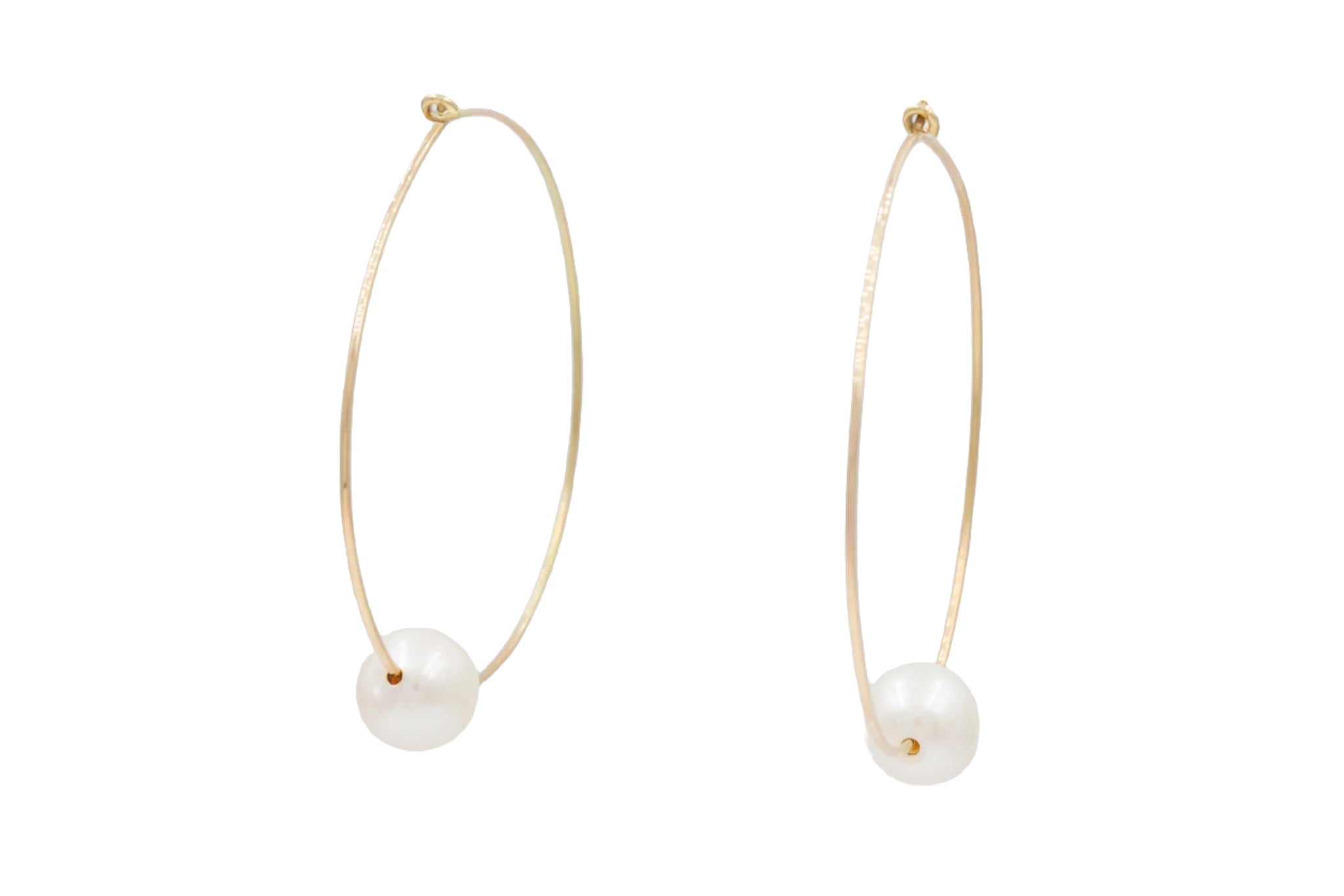 Large Pearl Hoop Earrings - 14k Yellow Gold