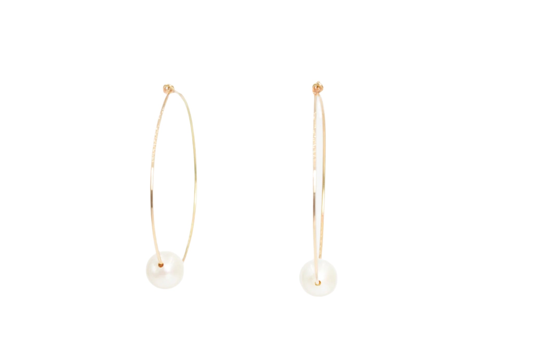 Large Pearl Hoop Earrings - 14k Yellow Gold