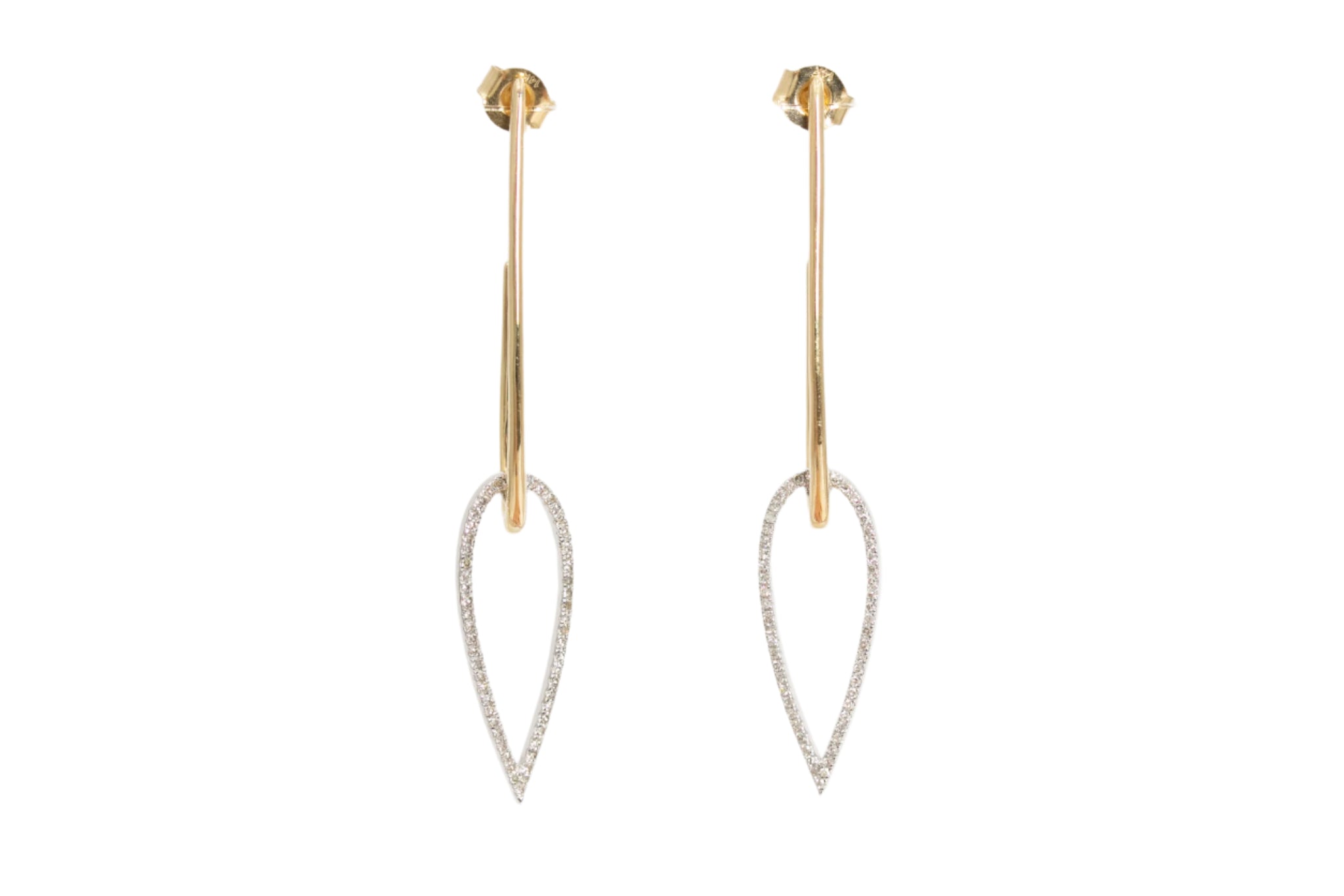 Two Tone Diamond Drop Earrings - 14k Yellow and White Gold - 0.33ctw