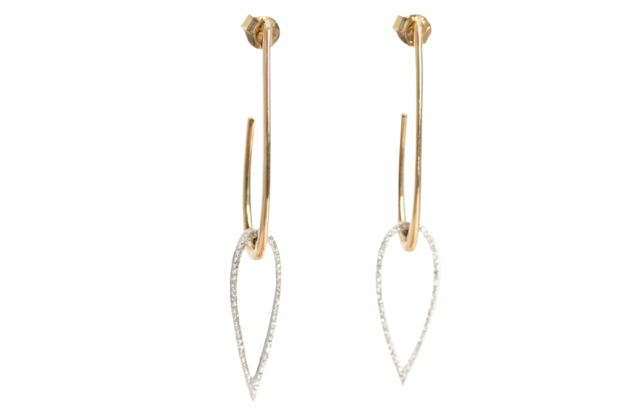 Two Tone Diamond Drop Earrings - 14k Yellow and White Gold - 0.33ctw