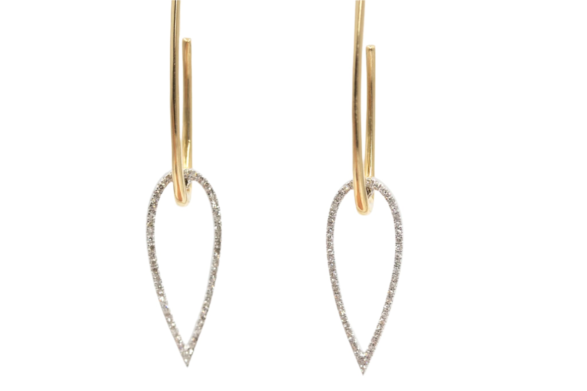 Two Tone Diamond Drop Earrings - 14k Yellow and White Gold - 0.33ctw