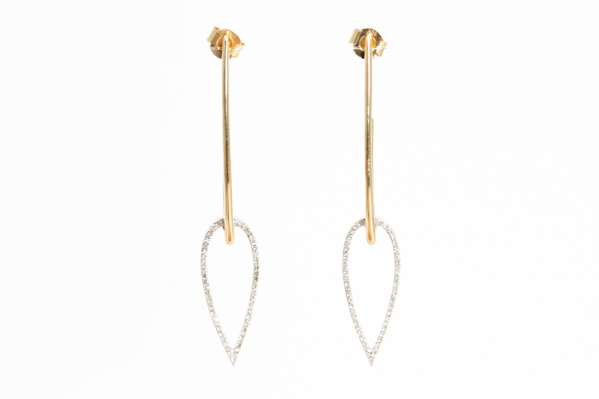 Two Tone Diamond Drop Earrings - 14k Yellow and White Gold - 0.33ctw
