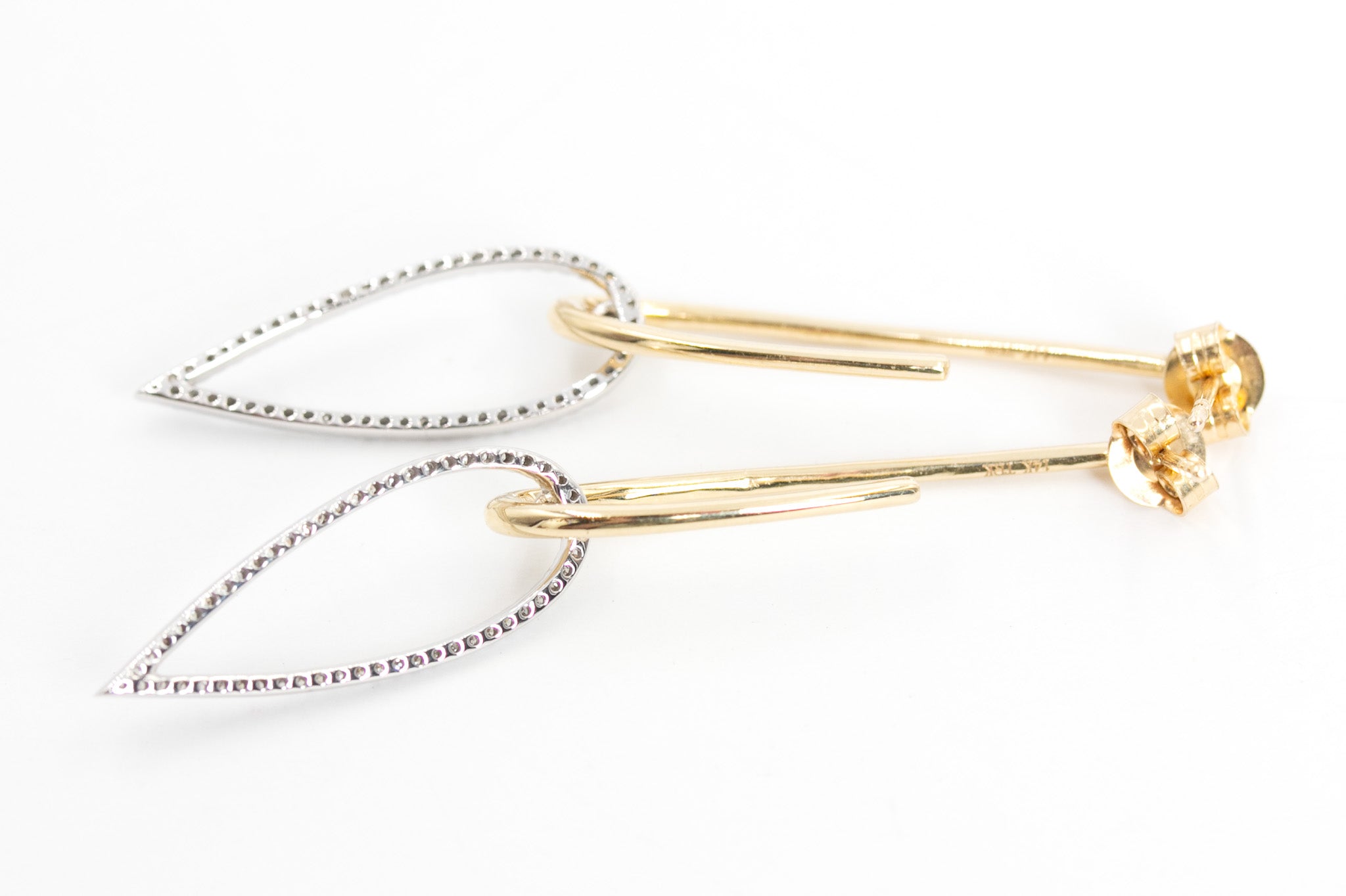 Two Tone Diamond Drop Earrings - 14k Yellow and White Gold - 0.33ctw