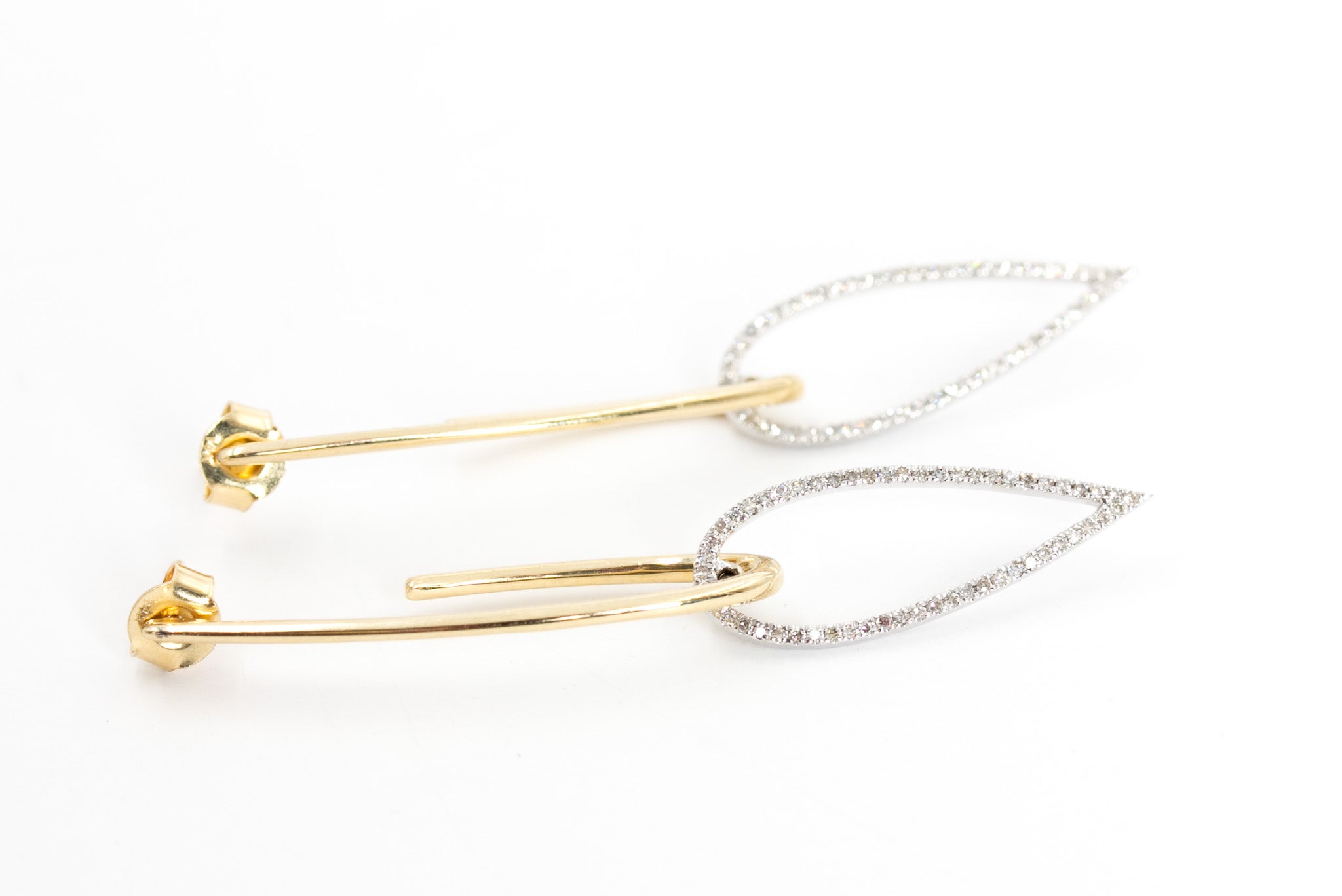 Two Tone Diamond Drop Earrings - 14k Yellow and White Gold - 0.33ctw