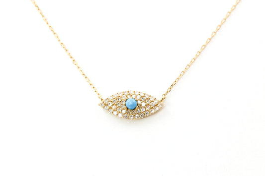 Turquoise, Diamond Evil Eye Necklace