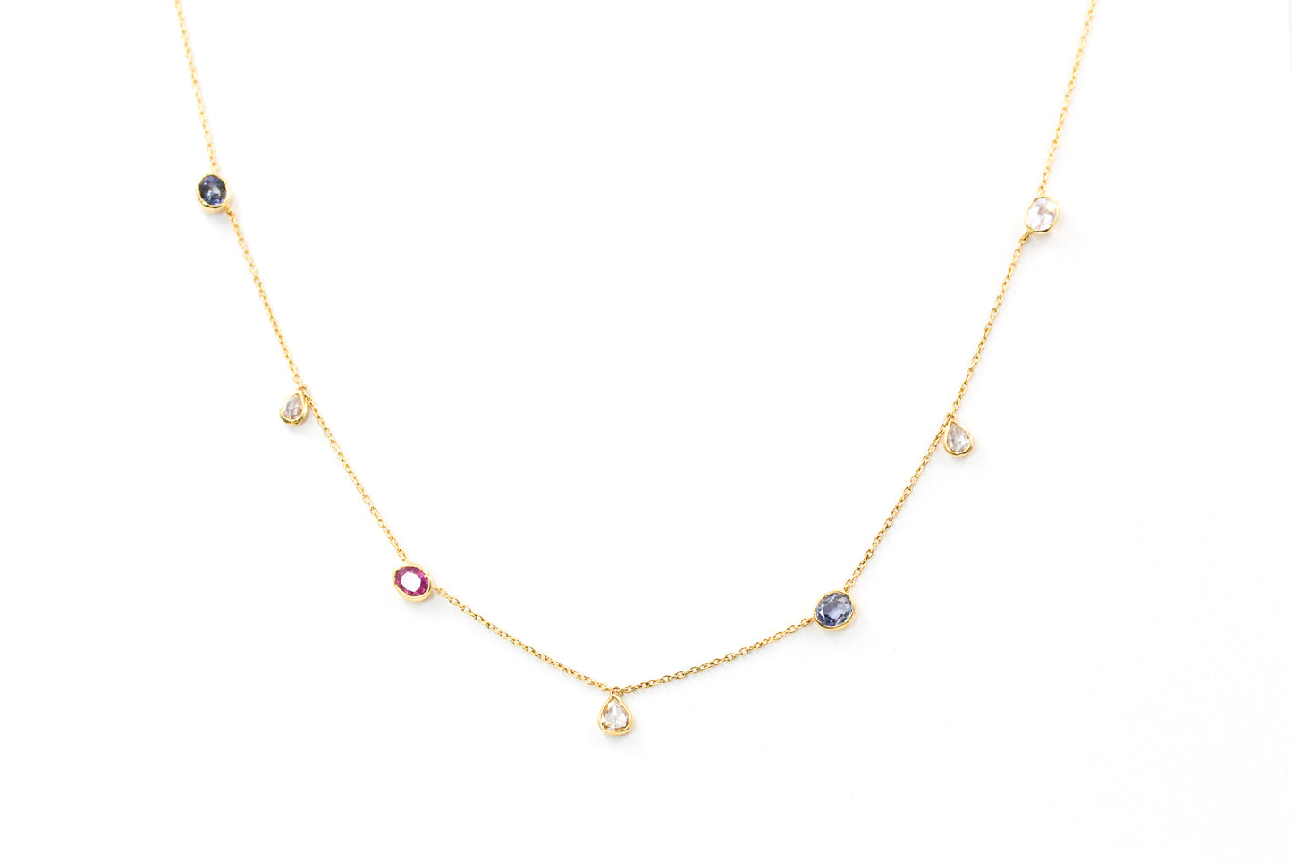 Multi Sapphire, Diamond Necklace