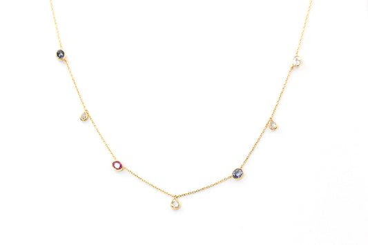 Multi Sapphire, Diamond Necklace