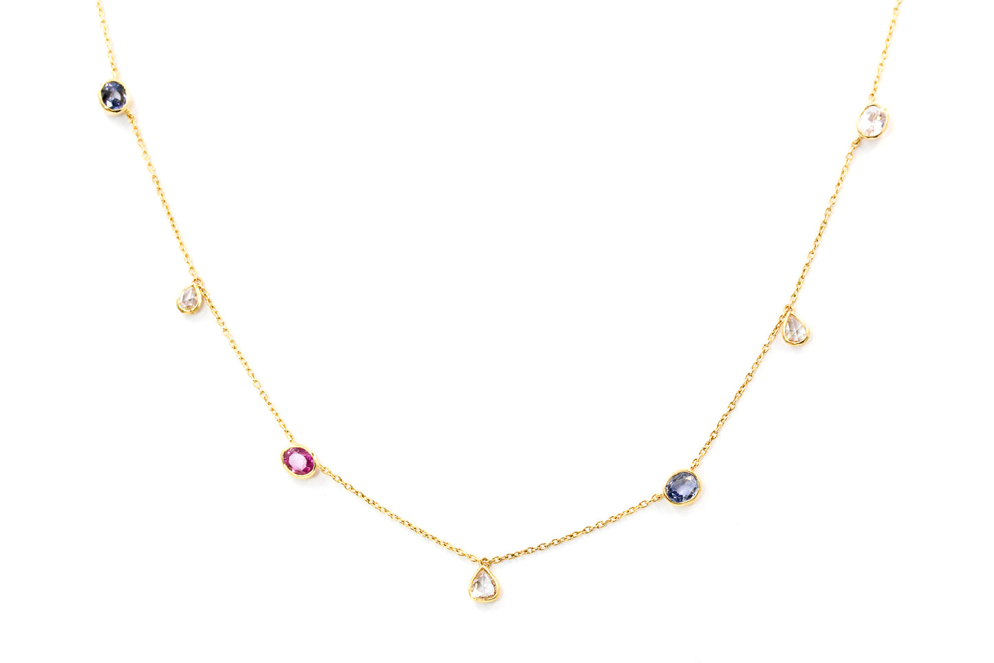 Multi Sapphire, Diamond Necklace