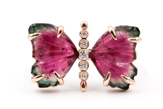 Watermelon Tourmaline Butterfly Ring