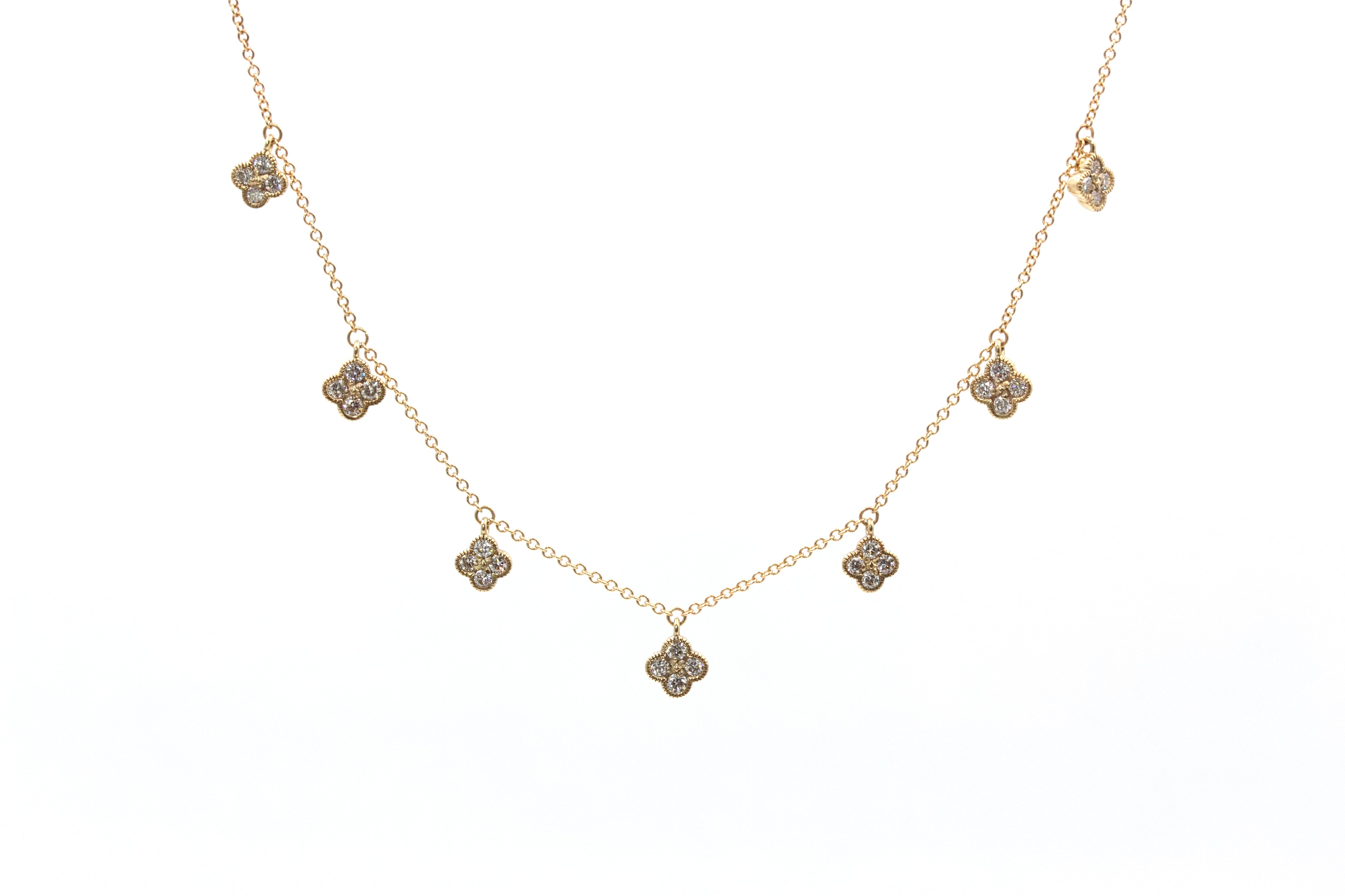 Diamond Clover Station Necklace - 14k Yellow Gold - 0.56ctw