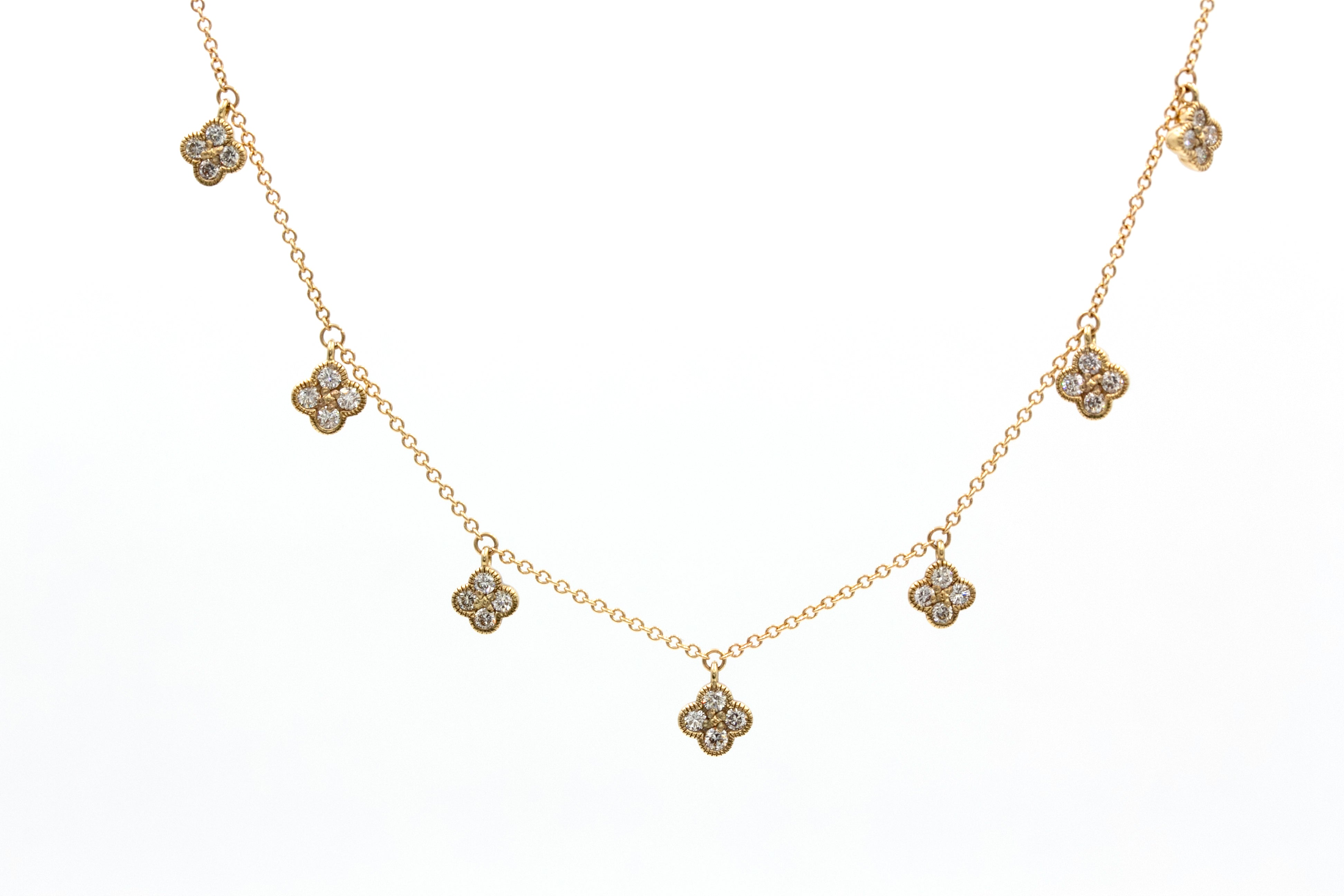Diamond Clover Station Necklace - 14k Yellow Gold - 0.56ctw