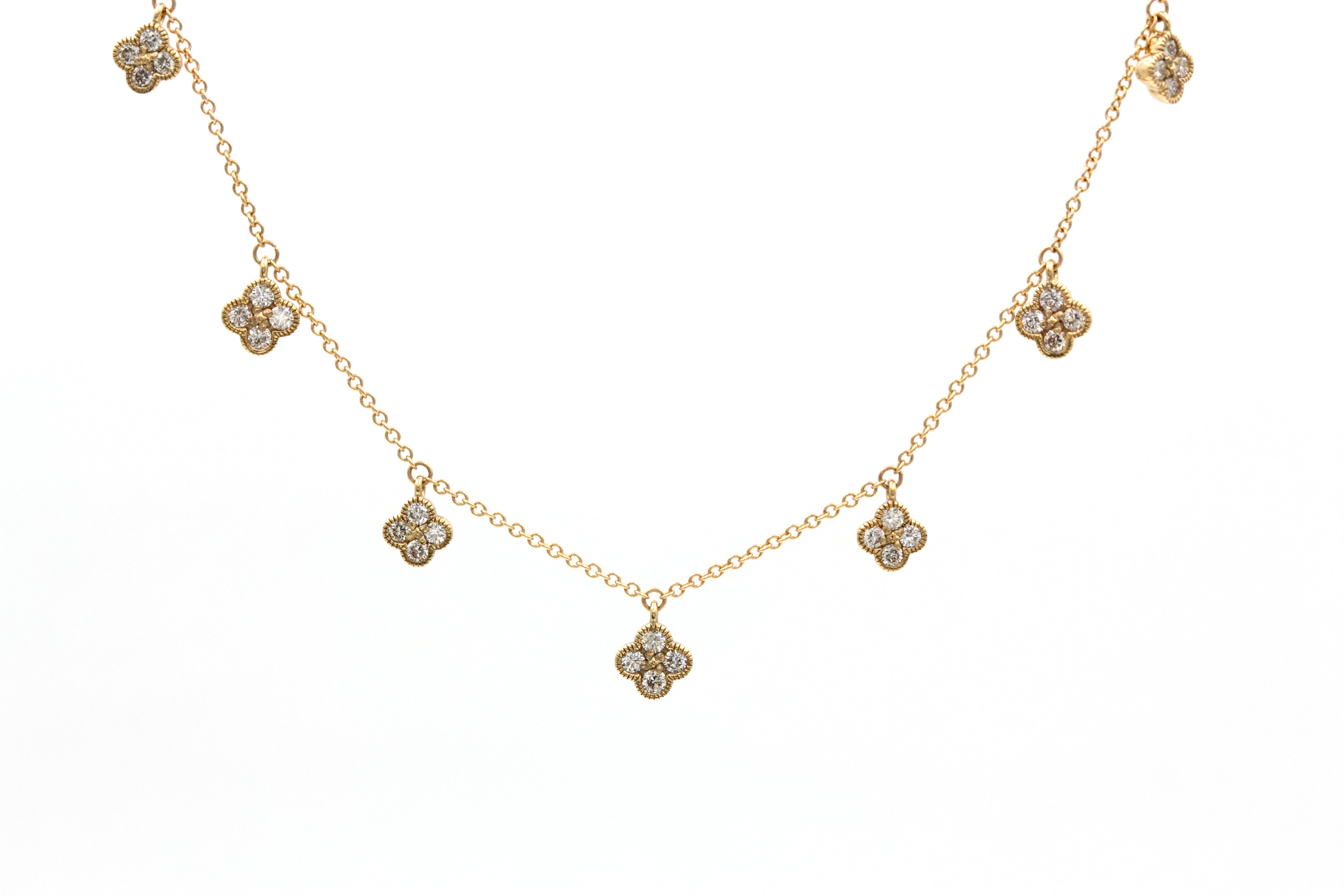 Diamond Clover Station Necklace - 14k Yellow Gold - 0.56ctw