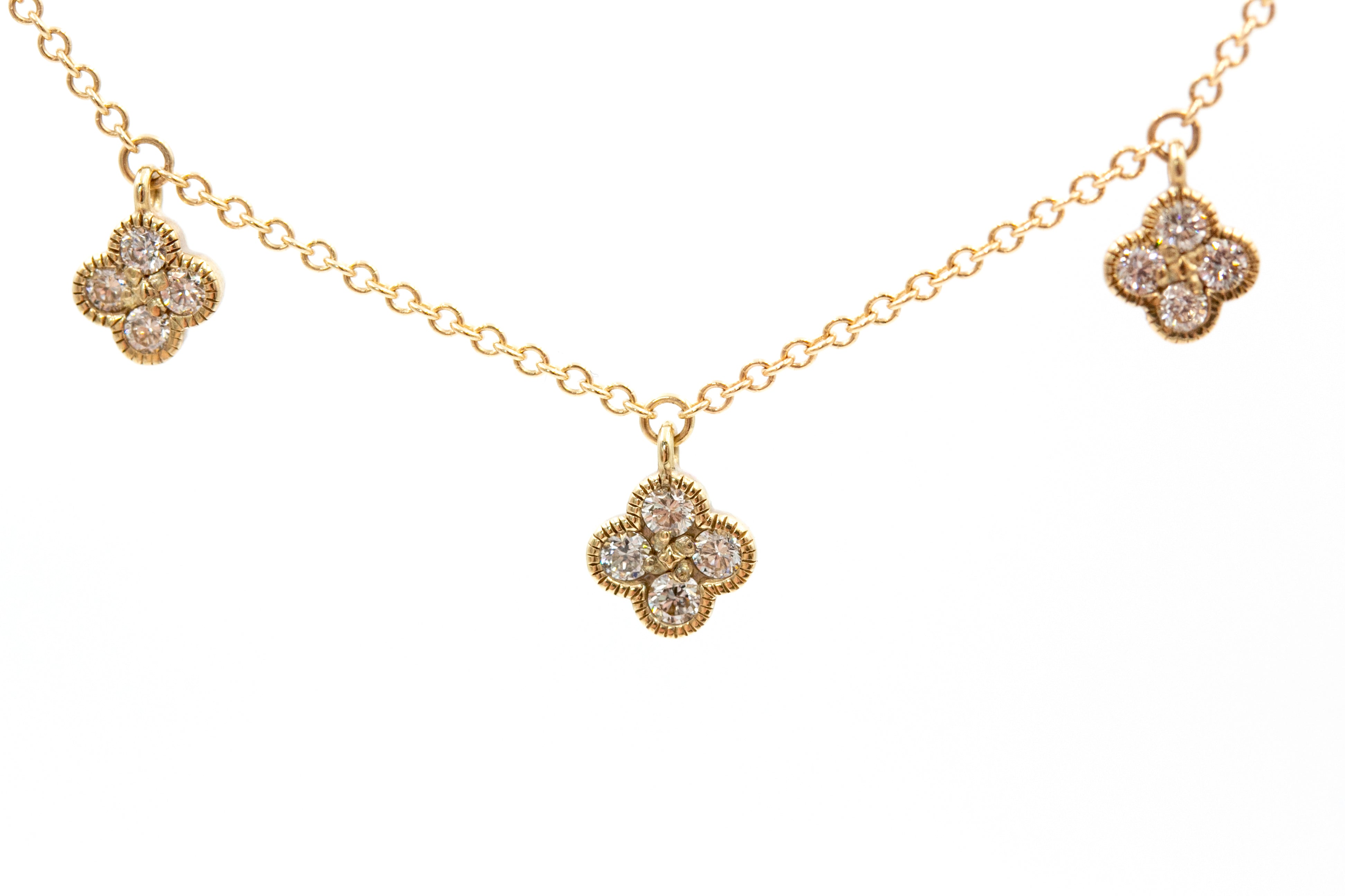 Diamond Clover Station Necklace - 14k Yellow Gold - 0.56ctw