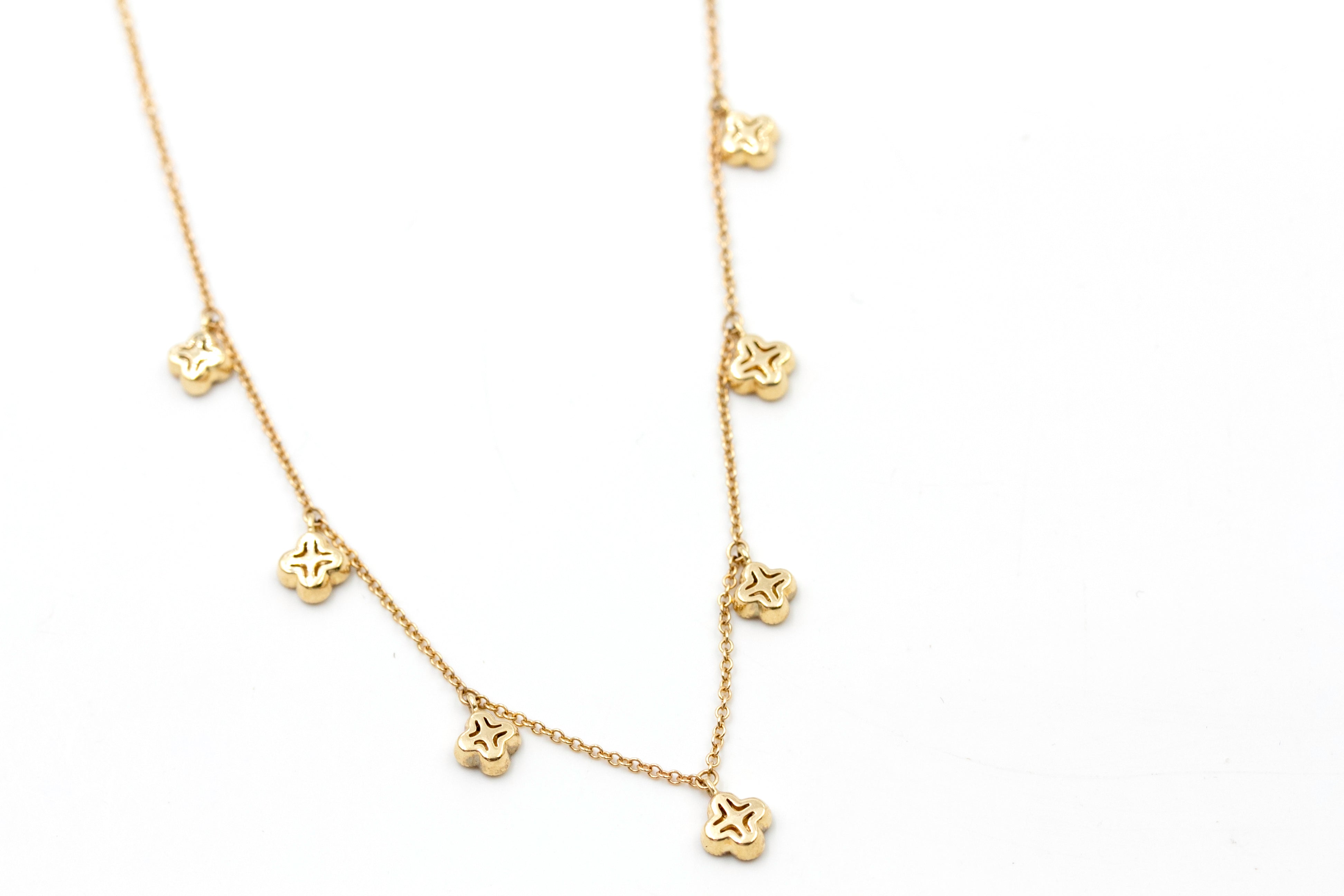 Diamond Clover Station Necklace - 14k Yellow Gold - 0.56ctw
