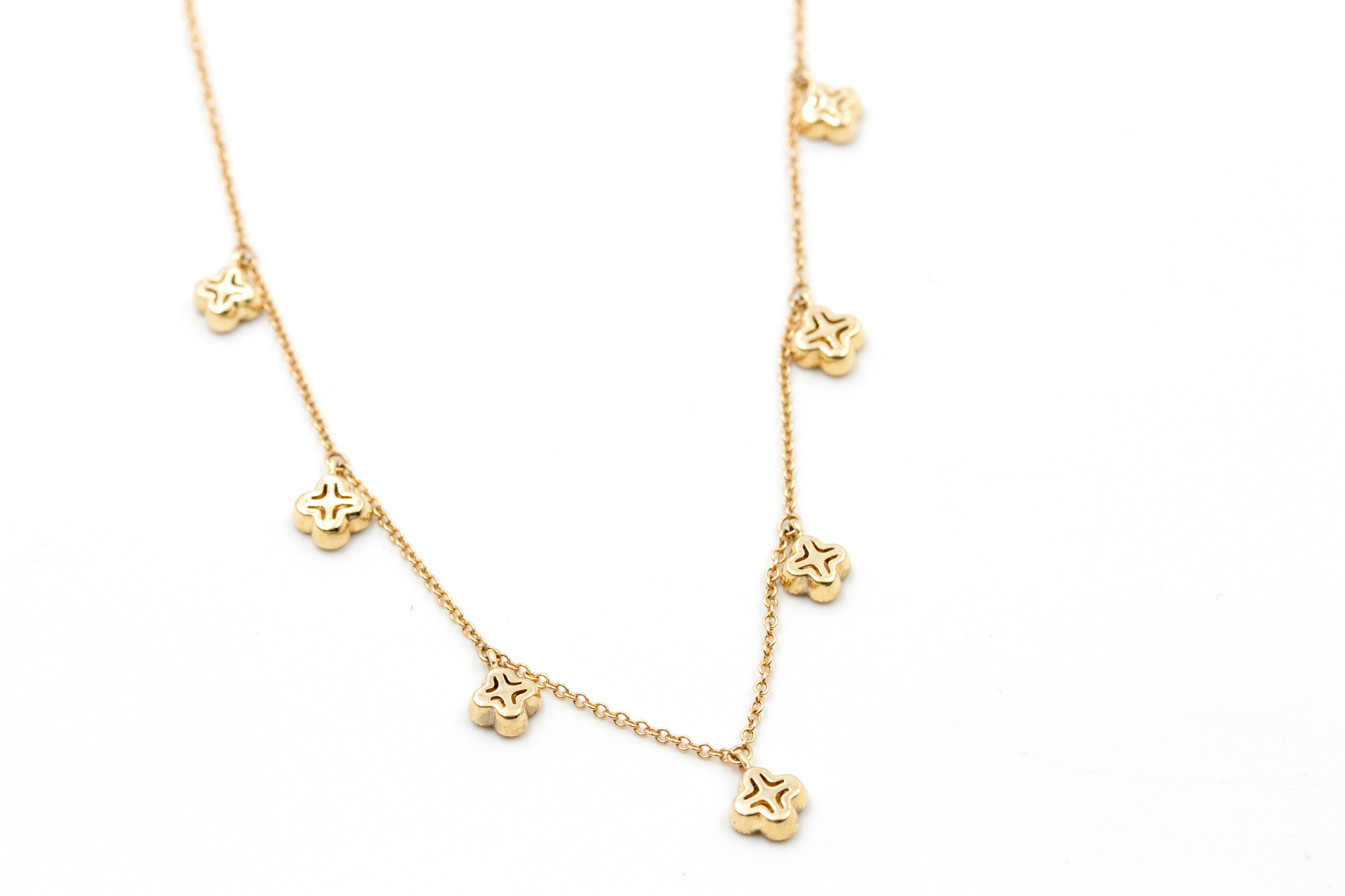 Diamond Clover Station Necklace - 14k Yellow Gold - 0.56ctw