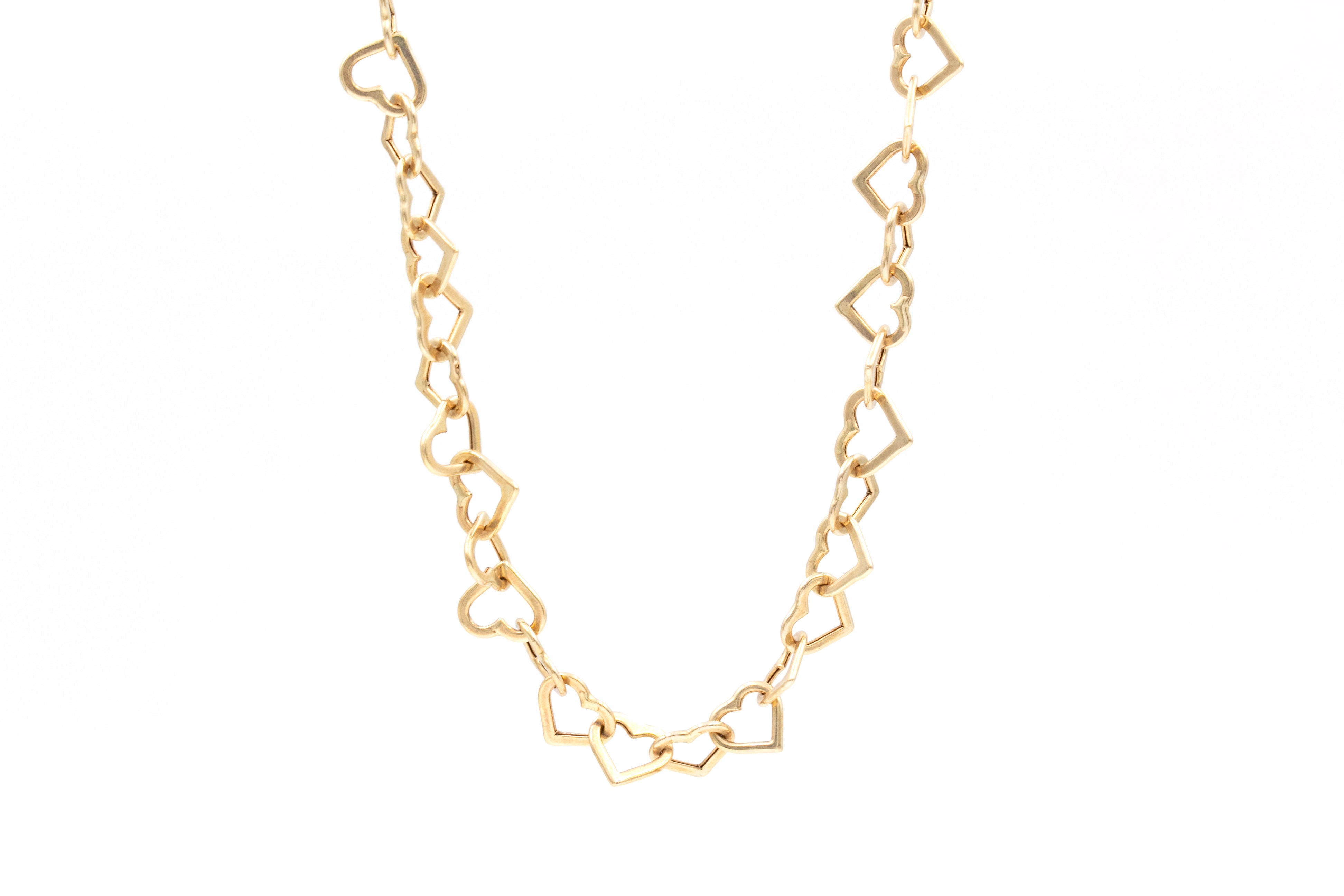 Heart Link Chain Statement Necklace - 14k Yellow Gold