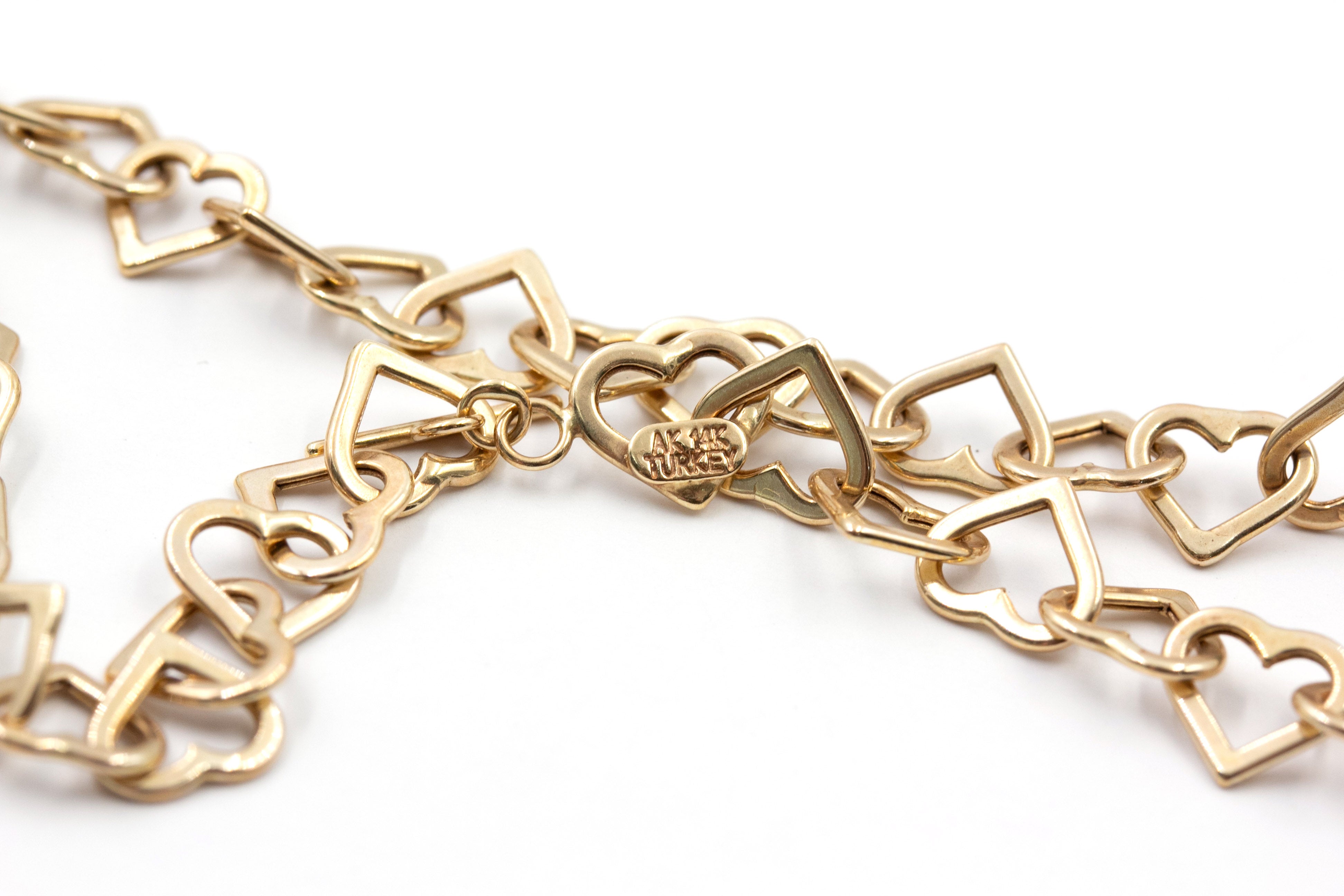 Heart Link Chain Statement Necklace - 14k Yellow Gold